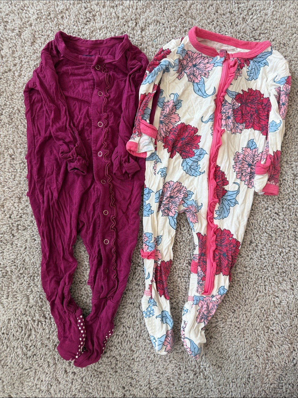 Kickee Pants One-Piece Sleepers- Magenta and Floral 3-6months